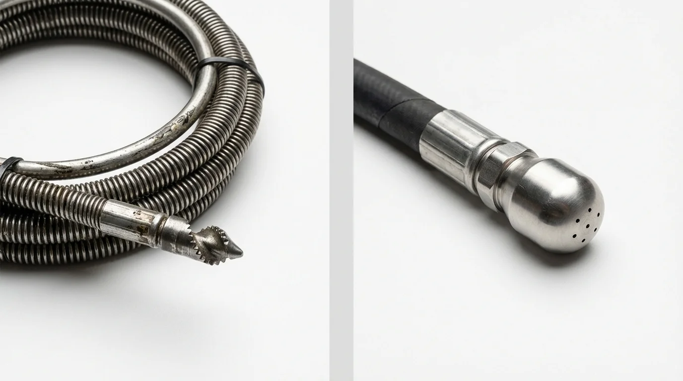 Drain snake cable and hydro jetting nozzle used for drain cleaning in Grand Forks, ND